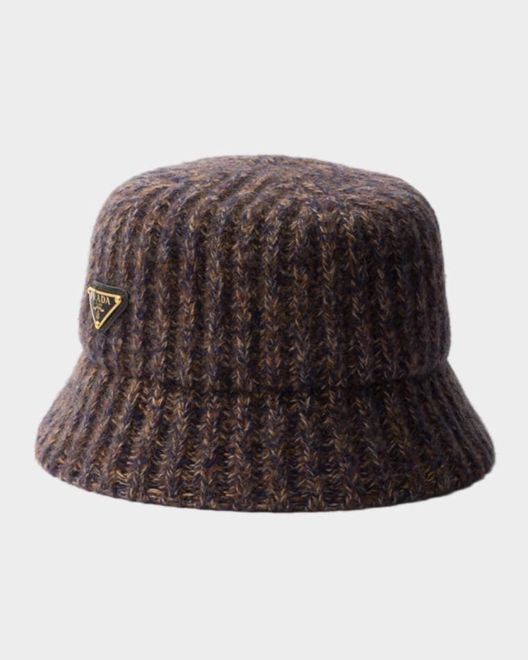 Melange Rib Knit Bucket Hat by PRADA