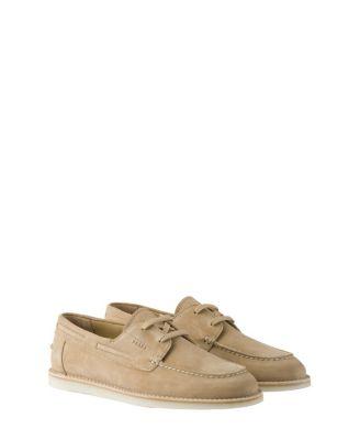 Men's Bleached Suede Boat Shoes by PRADA