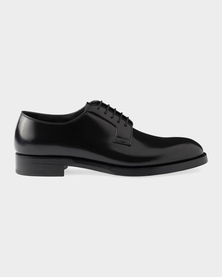 Men's Brushed Leather Derby Shoes by PRADA
