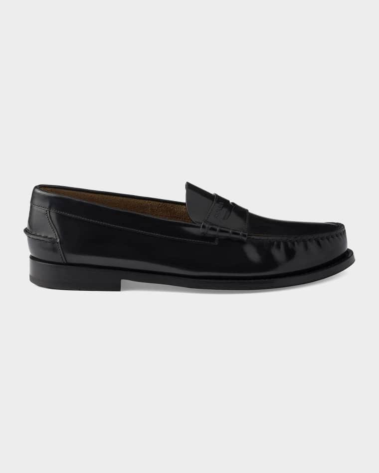 Men's Brushed Leather Moc-Toe Penny Loafers by PRADA