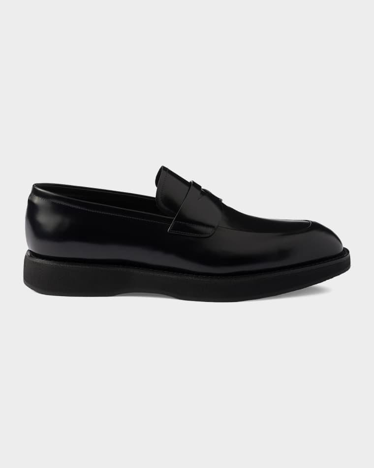 Men's Brushed Leather Penny Loafers by PRADA