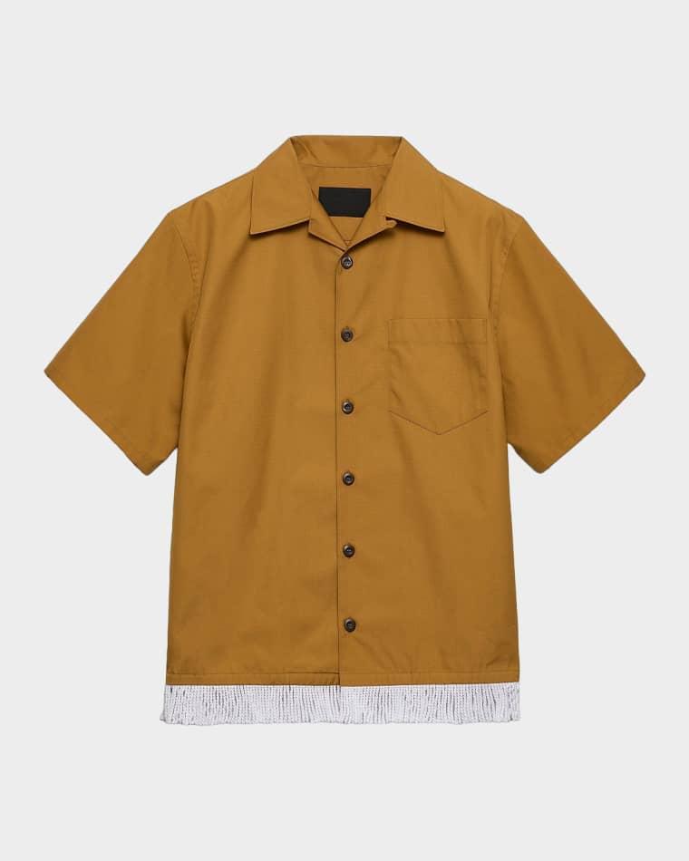 Men's  Cotton-Blend Fringed Bowling Shirt by PRADA