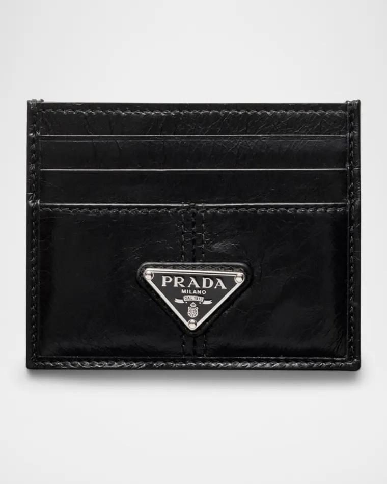 Men's Crinkle Leather Card Case by PRADA