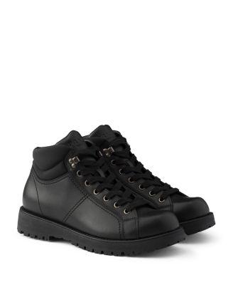 Men's Lace-Up Leather and Re-Nylon Booties by PRADA
