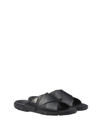 Men's Leather Crisscross Slides by PRADA