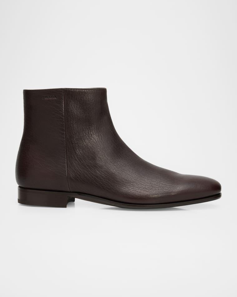 Men's Leather Embossed-Logo Zipped Ankle Boots by PRADA