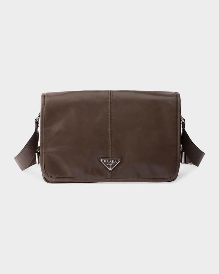 Men's Leather Flap Shoulder Bag by PRADA