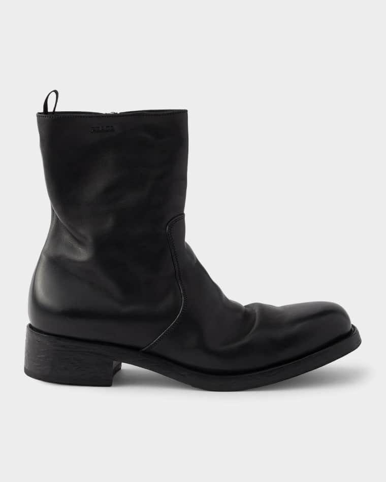 Men's Leather Zip Mid-Calf Boots by PRADA