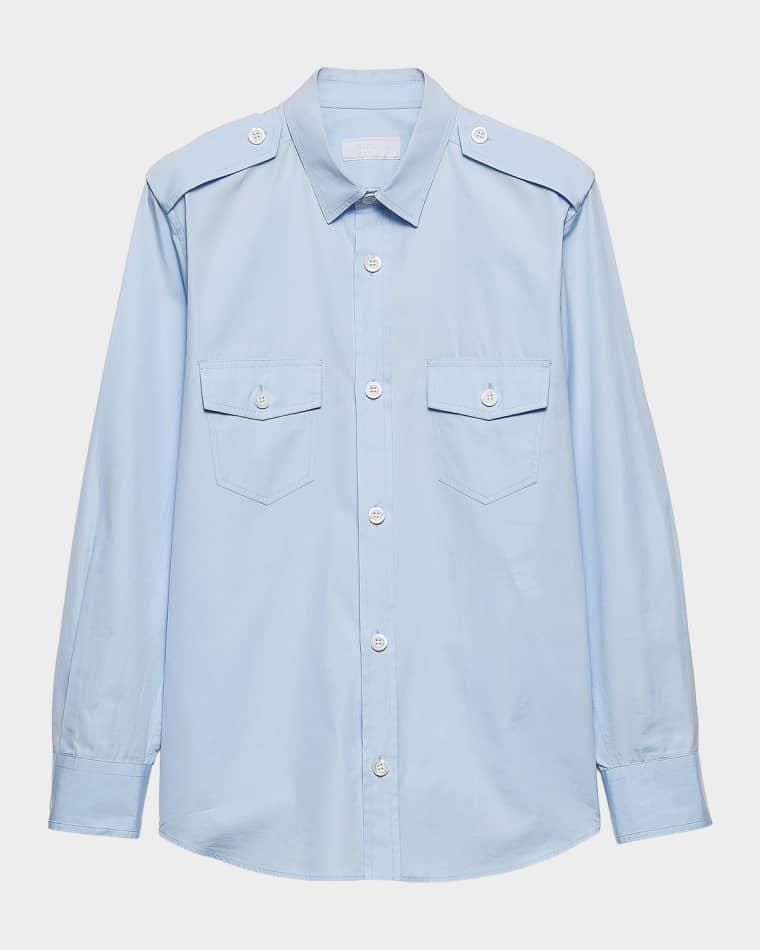 Men's Long-Sleeve Flap-Pocket Cotton Shirt by PRADA