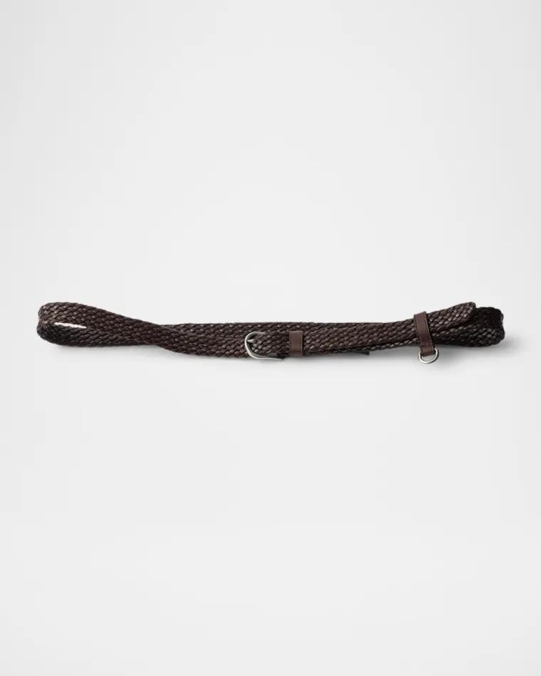 Men's Narrow Braided Leather Belt by PRADA