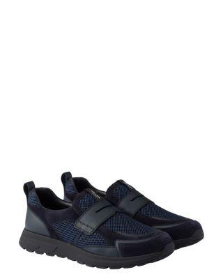 Men's Prax Mesh Fabric And Leather Loafers by PRADA