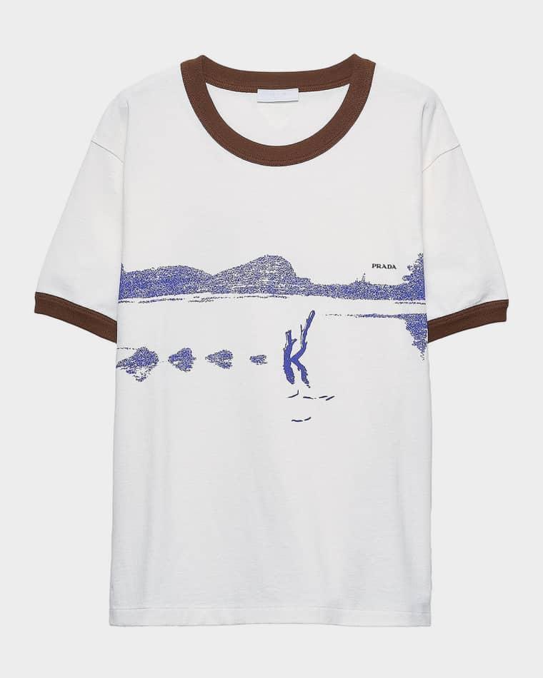 Men's Printed Crewneck Cotton T-Shirt by PRADA
