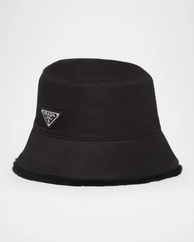 Men's Re-Nylon And Lamb Shearling Bucket Hat by PRADA