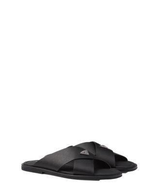Men's Saffiano Leather Crisscross Slides by PRADA