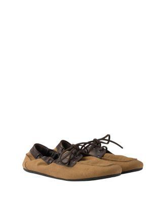 Men's Shuffle Aged Canvas and Leather Boat Shoes by PRADA