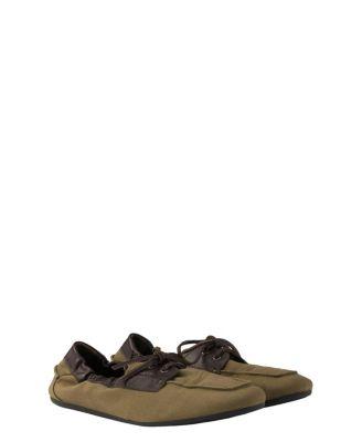 Men's Shuffle Aged Canvas and Leather Boat Shoes by PRADA