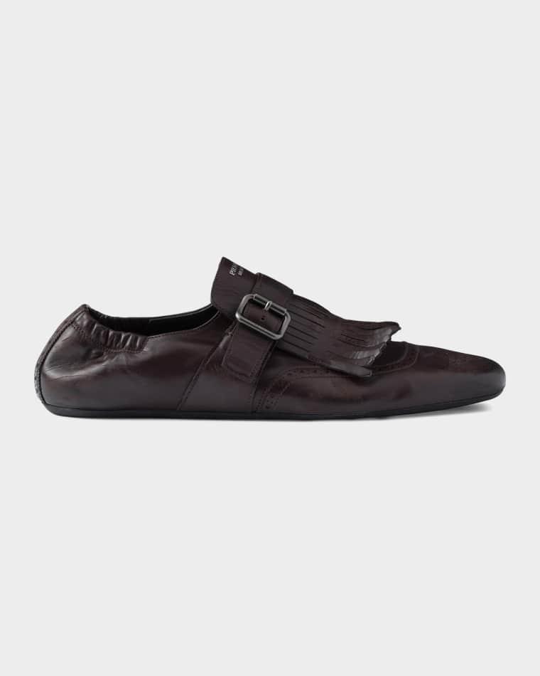 Men's Shuffle Fringed Leather Monk Strap Shoes by PRADA