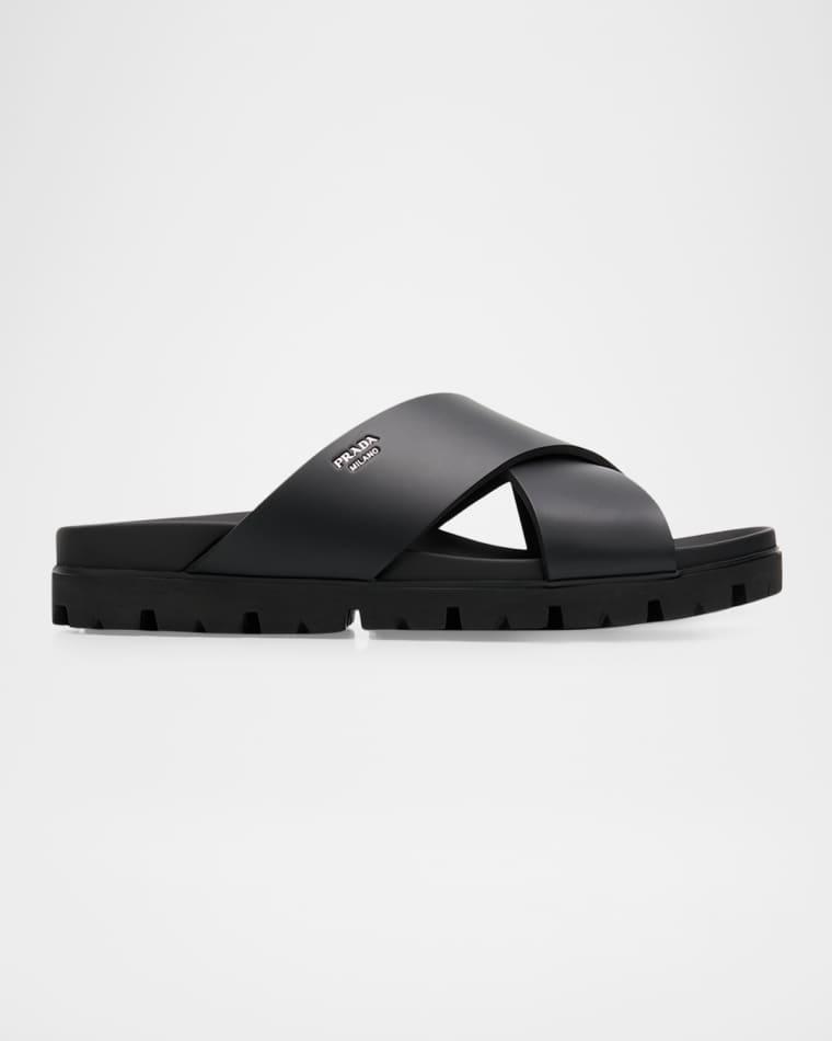 Men's Soft Cage Criss-Cross Rubber Slide Sandals by PRADA