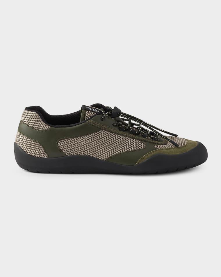 Men's Speedrock Leather & Mesh Fabric Sneakers by PRADA