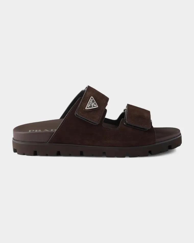 Men's Suede Double-Strap Sandals by PRADA