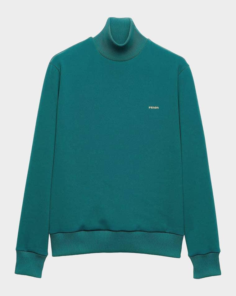Men's Technical Polyester Embroidered-Logo Turtleneck Sweatshirt by PRADA
