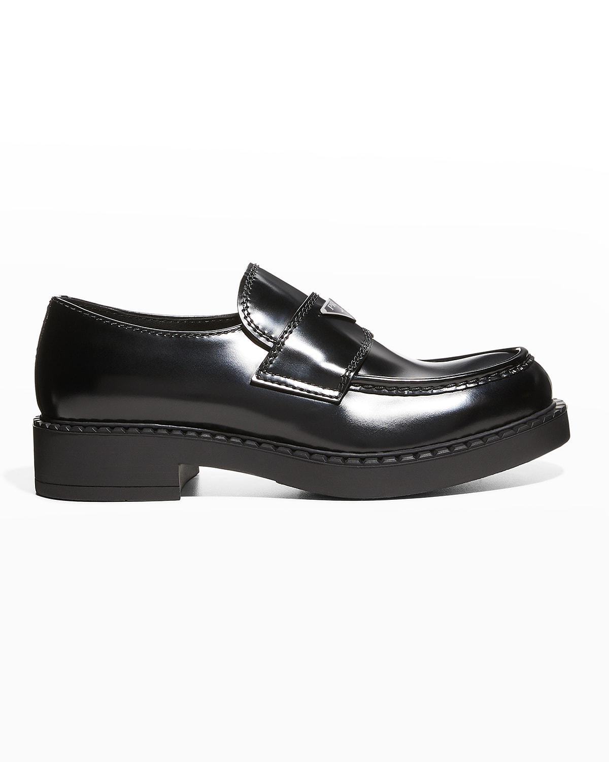 Men's Triangle Logo Leather Loafers by PRADA