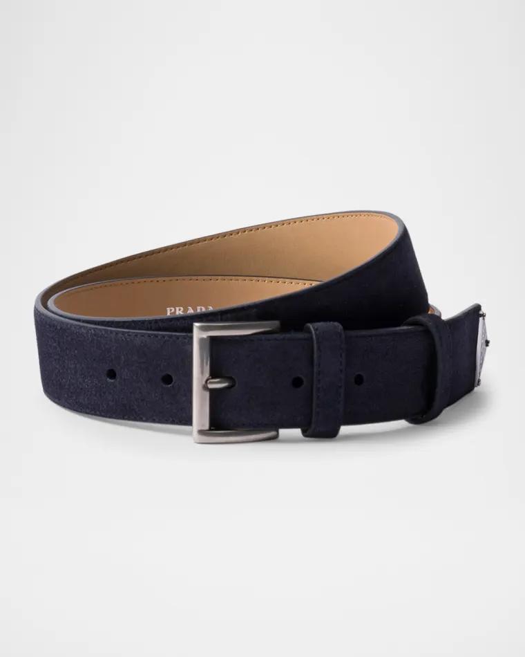 Men's Triangle Logo Suede Belt by PRADA