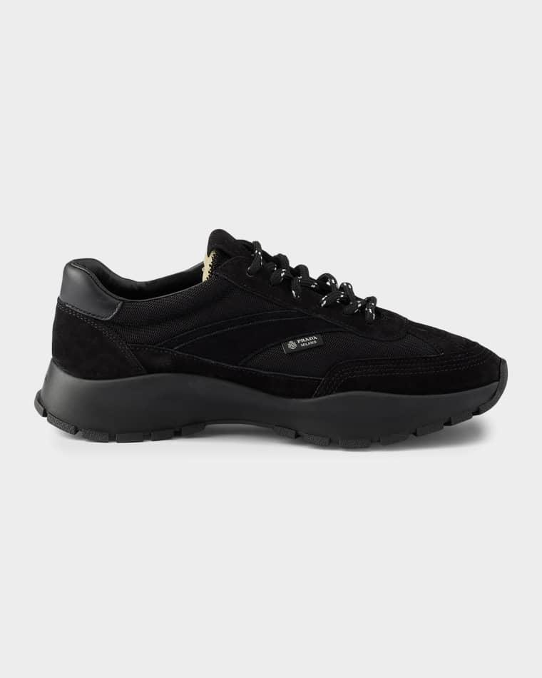 Mesh and Suede Low-Top Sneakers by PRADA