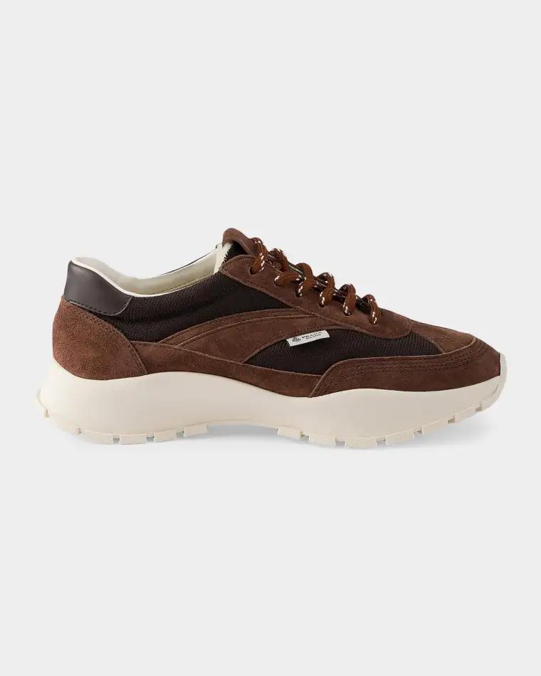 Mesh and Suede Low-Top Sneakers by PRADA