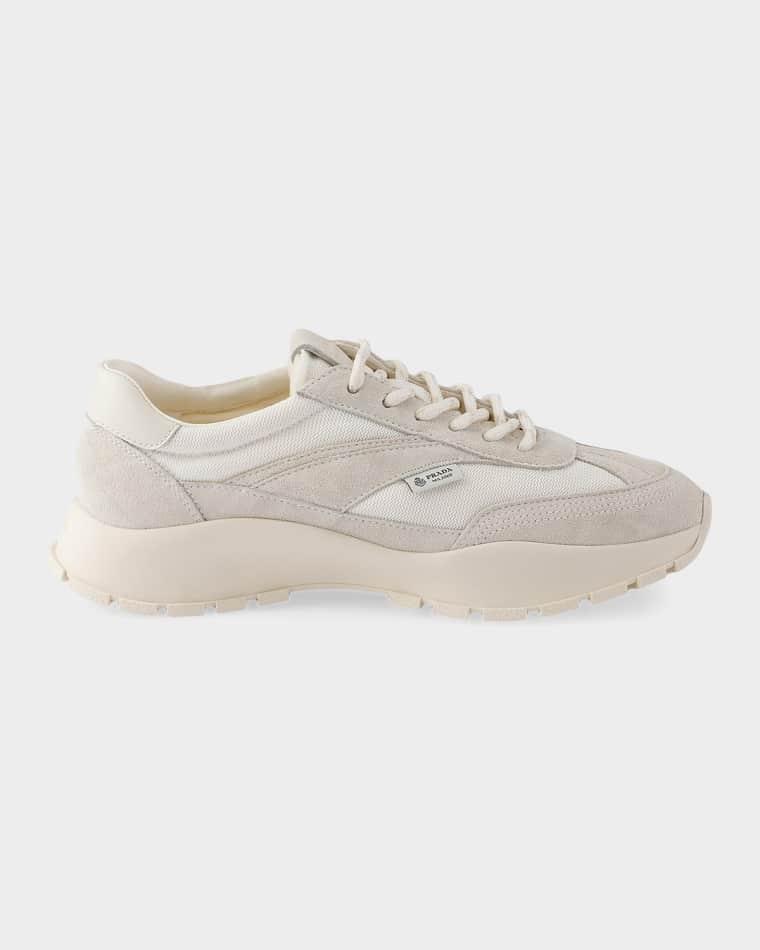 Mesh and Suede Low-Top Sneakers by PRADA