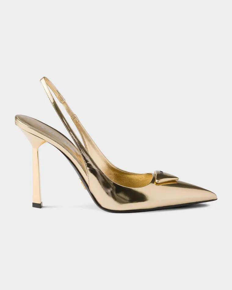 Metallic Leather Slingback Pumps by PRADA