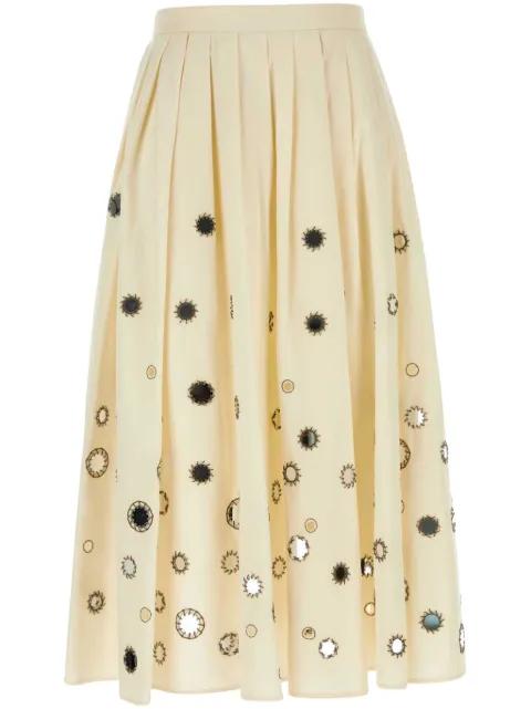 Mirror-embellished coton midi skirt by PRADA