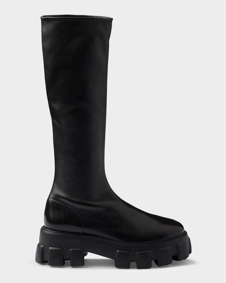 Monolith Stretch Nappa Leather Knee-High Boots by PRADA