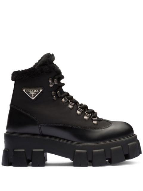 Moonlith brushed leather combat boots by PRADA