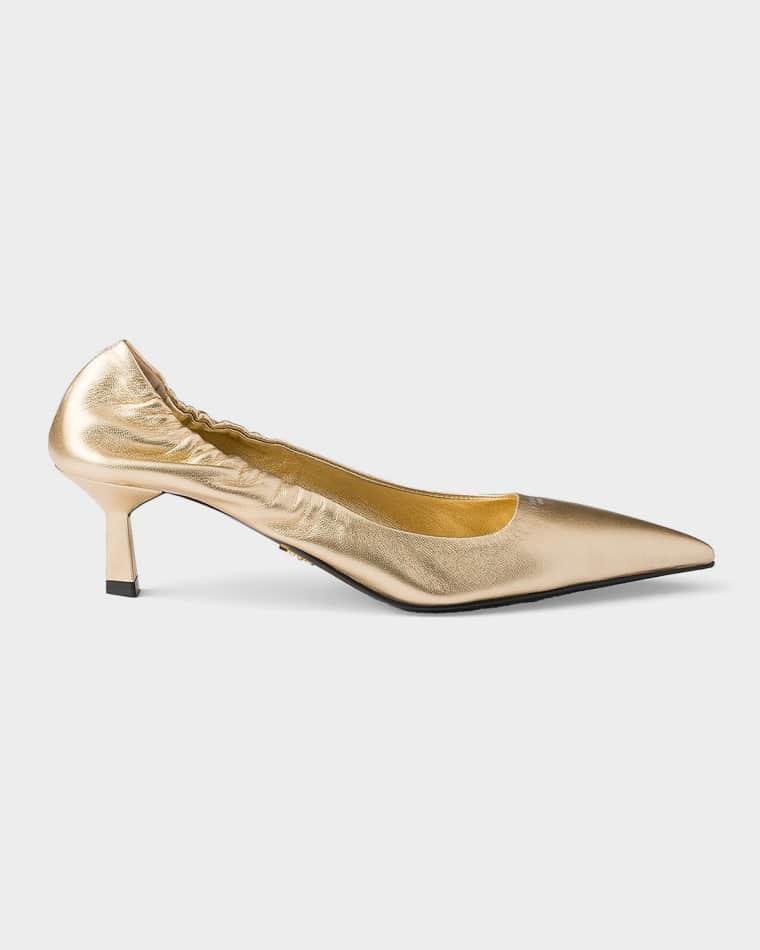 Mordore Nappa Leather Elasticized Kitten-Heel Pumps by PRADA