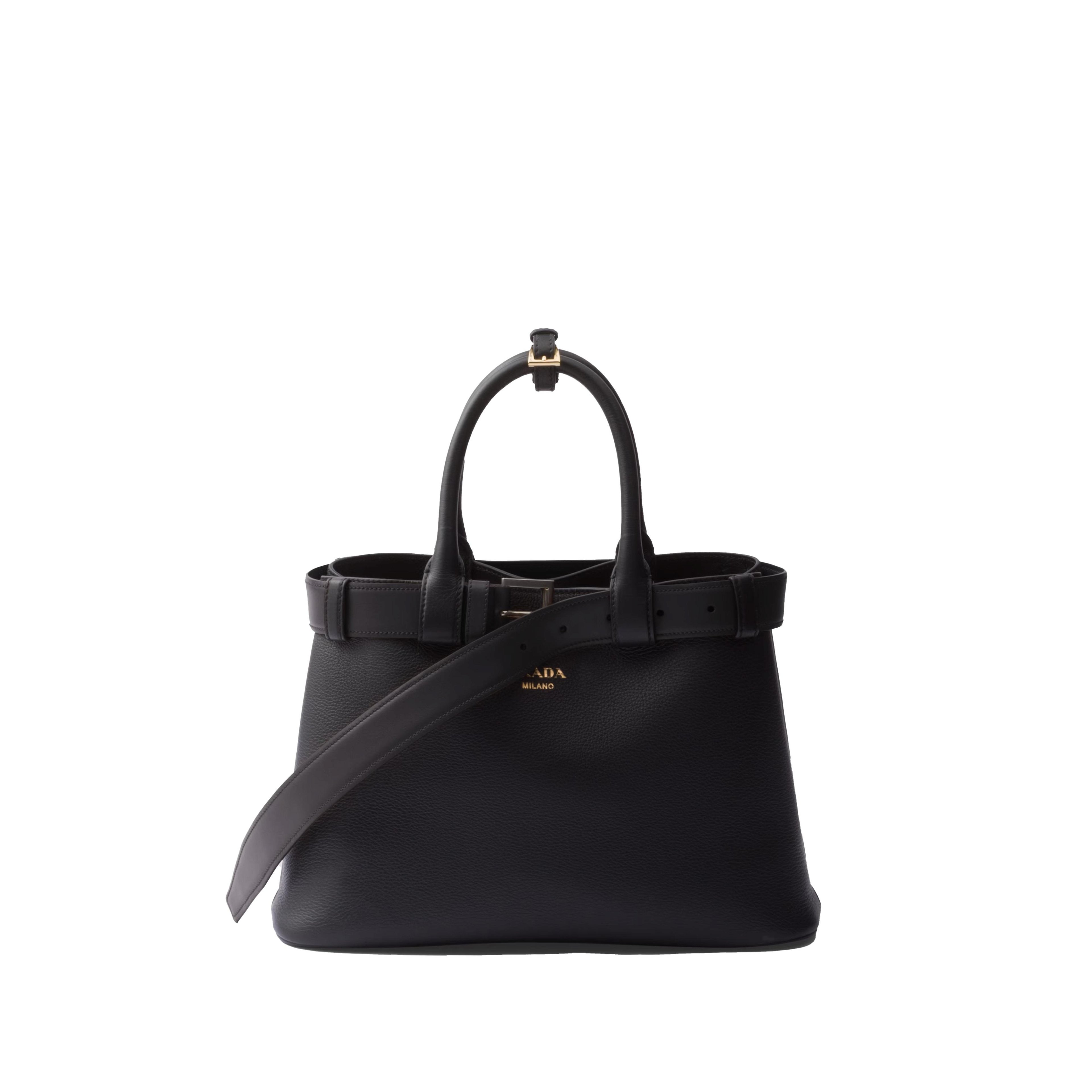PRADA - Women's Buckle medium leather handbag - (Black) by PRADA