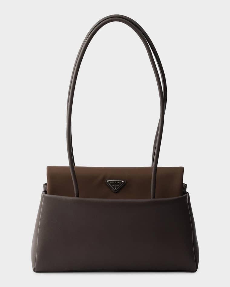 Passage Medium Leather Shoulder Bag with Re-Nylon Flap by PRADA