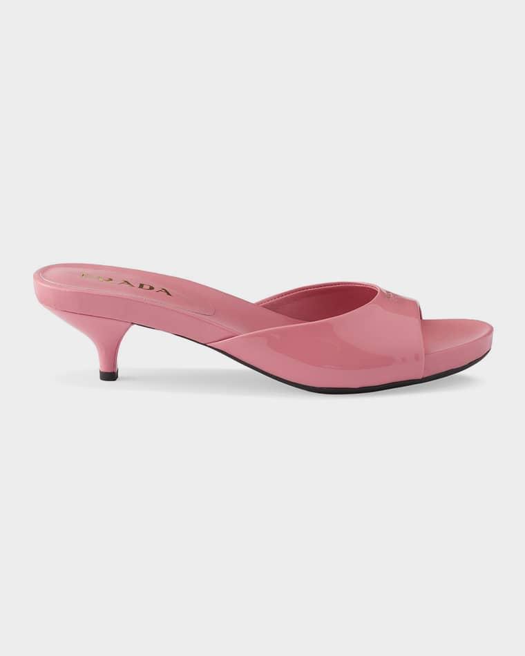 Patent Leather Kitten-Heel Sandals by PRADA