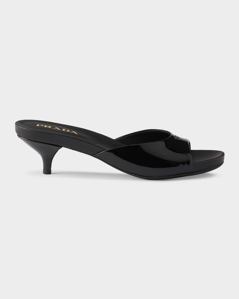 Patent Leather Kitten-Heel Sandals by PRADA