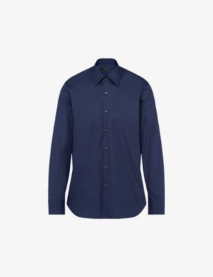 Pearl-embellished slim-fit cotton-blend shirt by PRADA