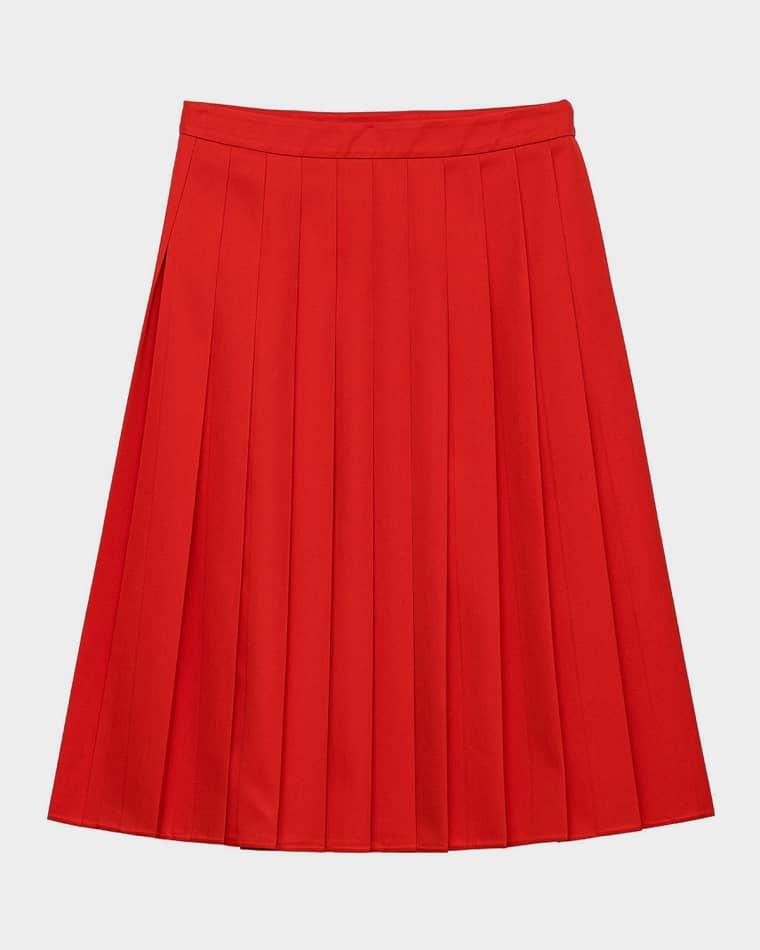 Pleated Gabardine Midi Skirt by PRADA