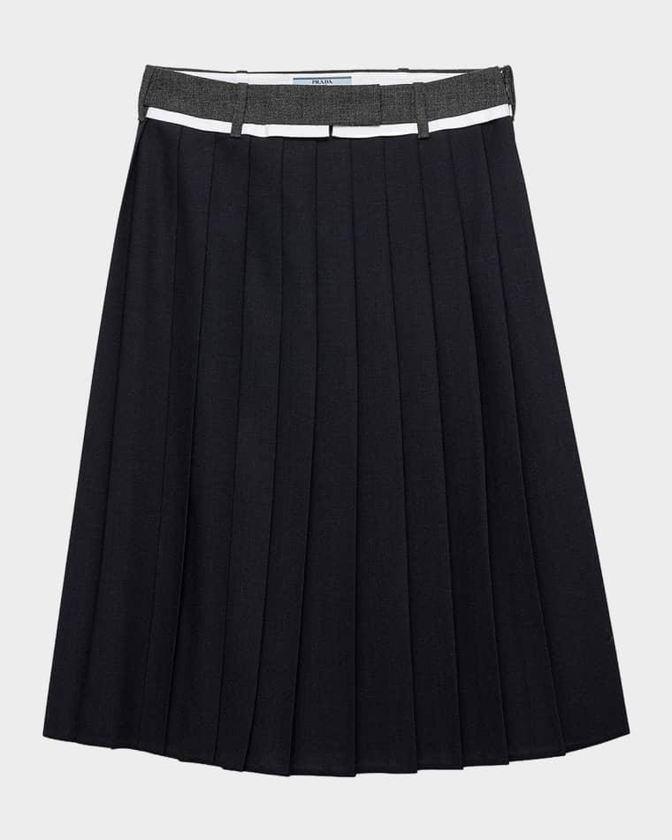 Pleated Rush Stitch Midi Skirt by PRADA