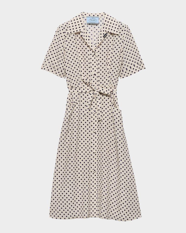 Polka-Dot Print Marocain Shirtdress by PRADA
