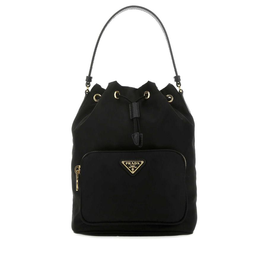 Prada Black Re-Nylon Duet Bucket Bag by PRADA