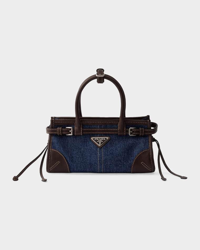 Prada Bonnie Small Denim And Leather Handbag by PRADA