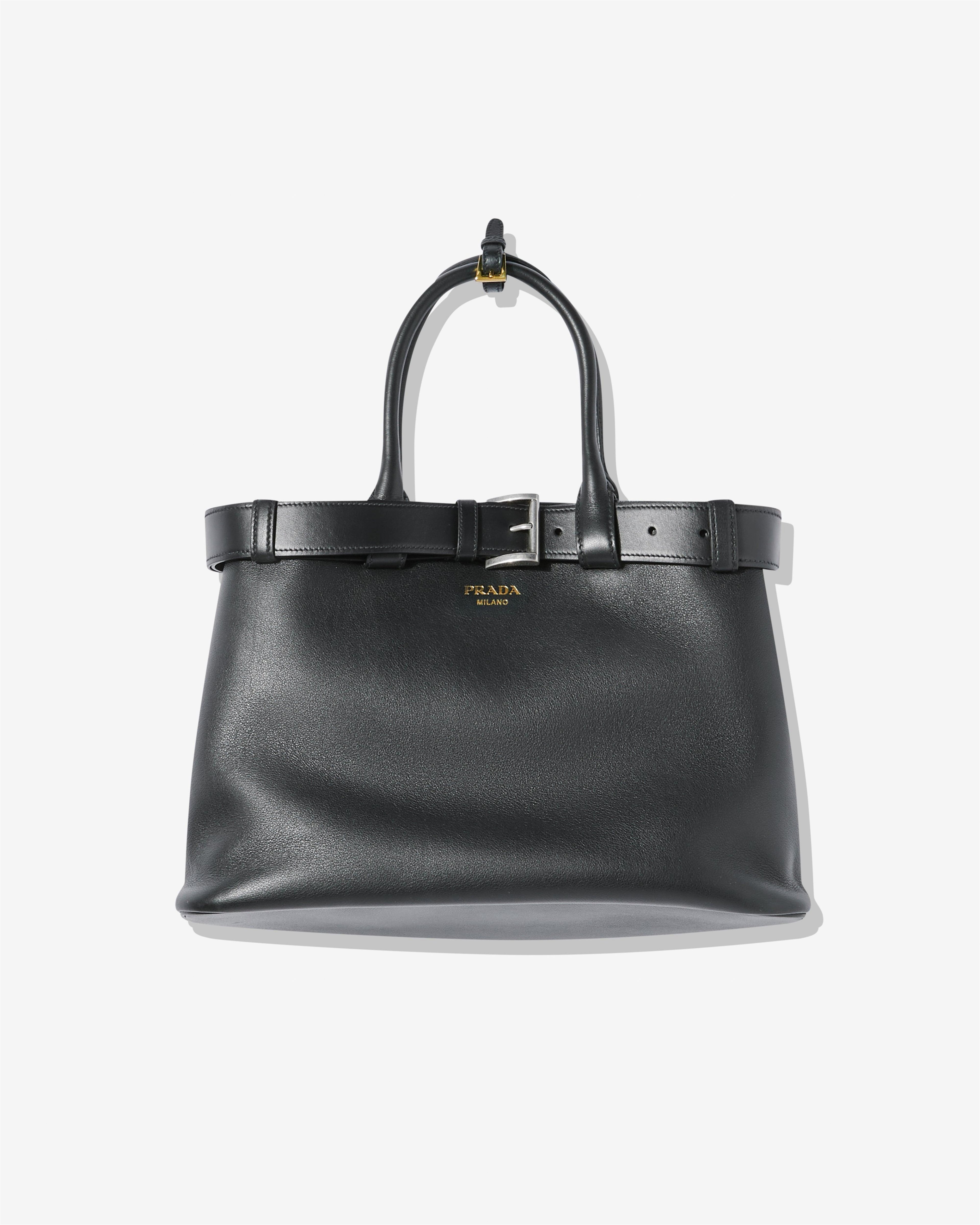 Prada - Buckle Large Leather Handbag with Belt - (Black) by PRADA