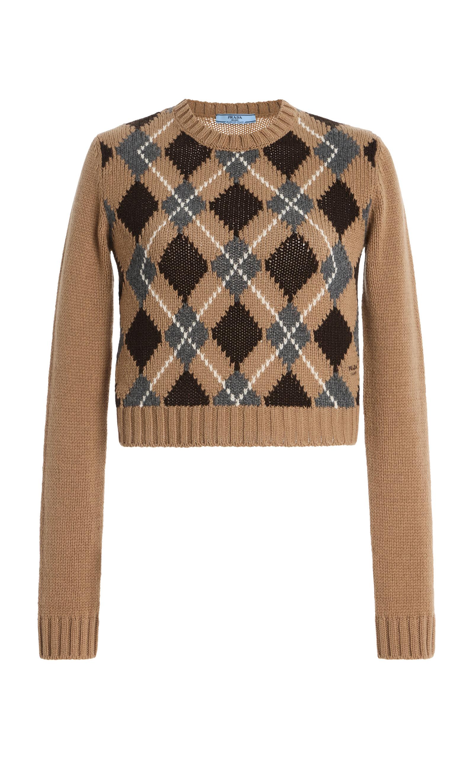 Prada Cropped Argyle Cashmere Sweater - Moda Operandi by PRADA