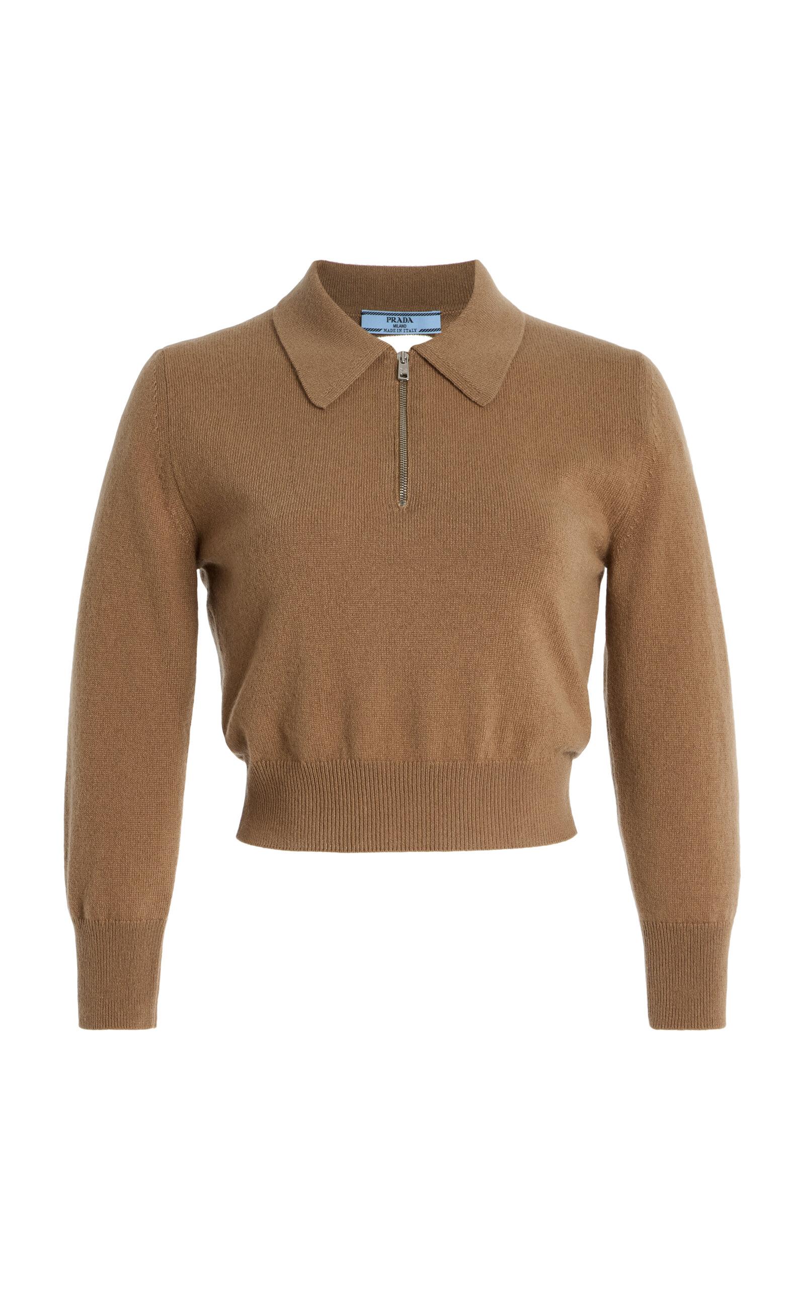 Prada Cutout Cropped Cashmere Polo Sweater - Moda Operandi by PRADA