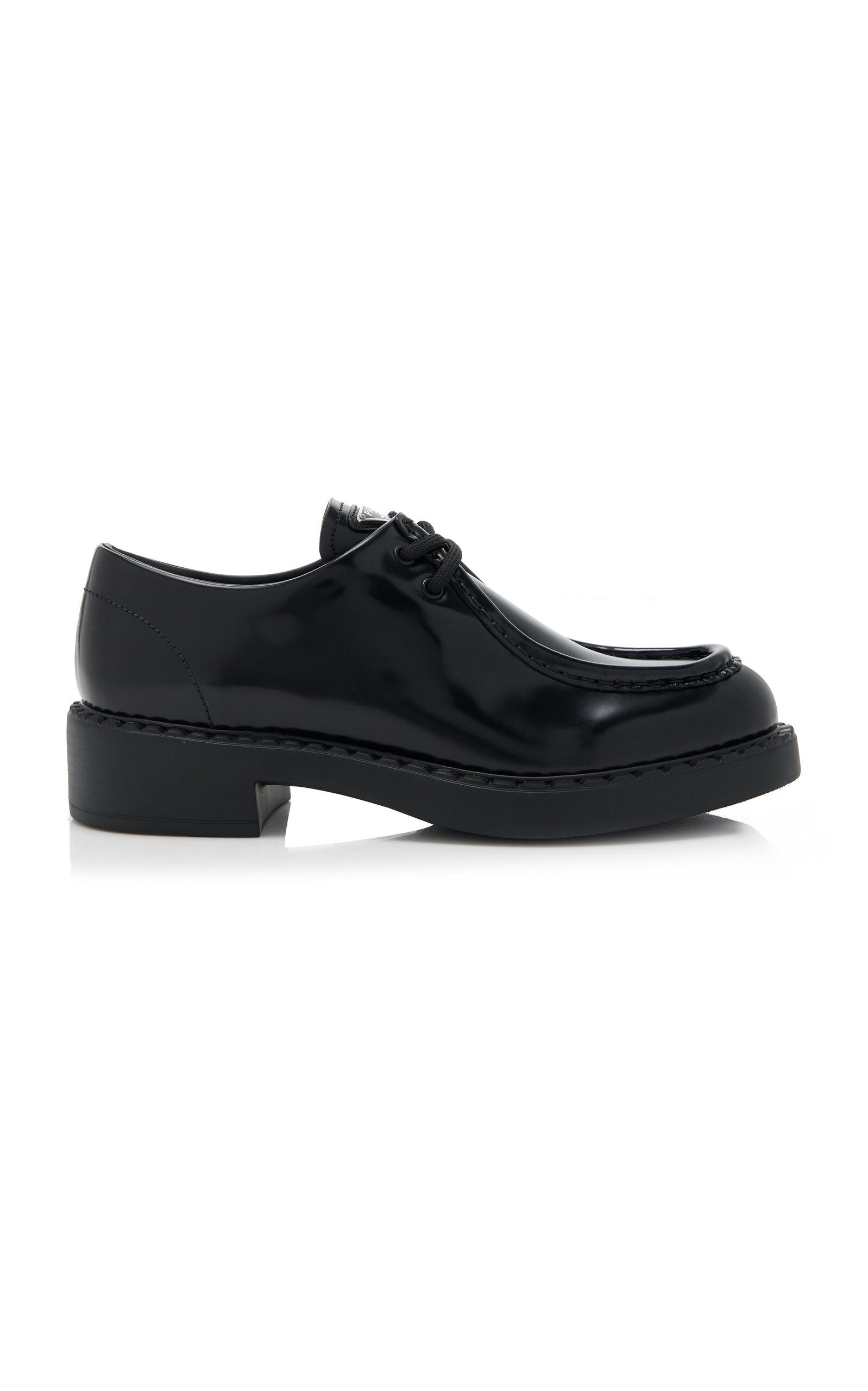 Prada Logo-Detailed Leather Oxford Loafers           - Moda Operandi by PRADA