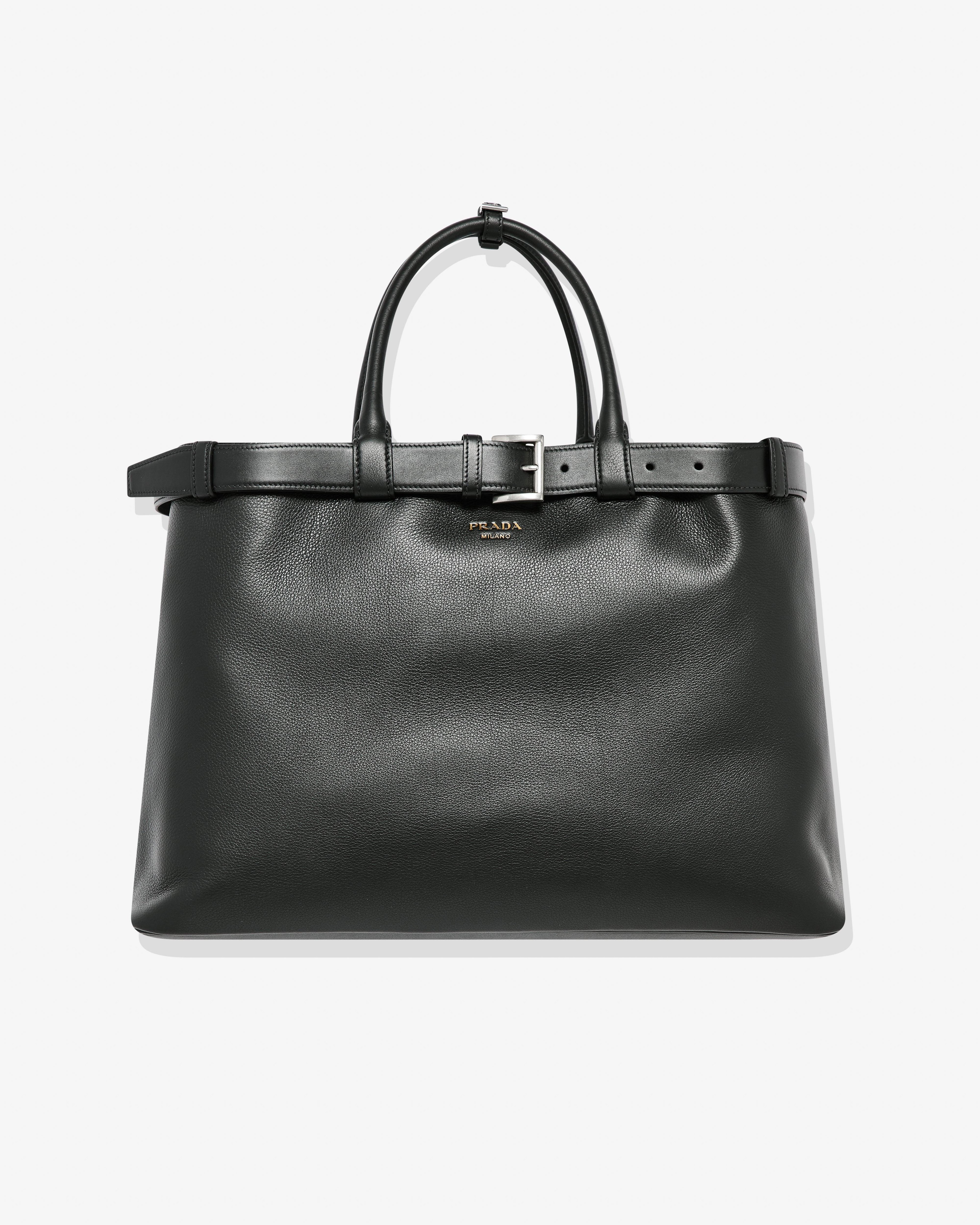 Prada - Men's Buckle Leather Bag with Belt - (Black) by PRADA